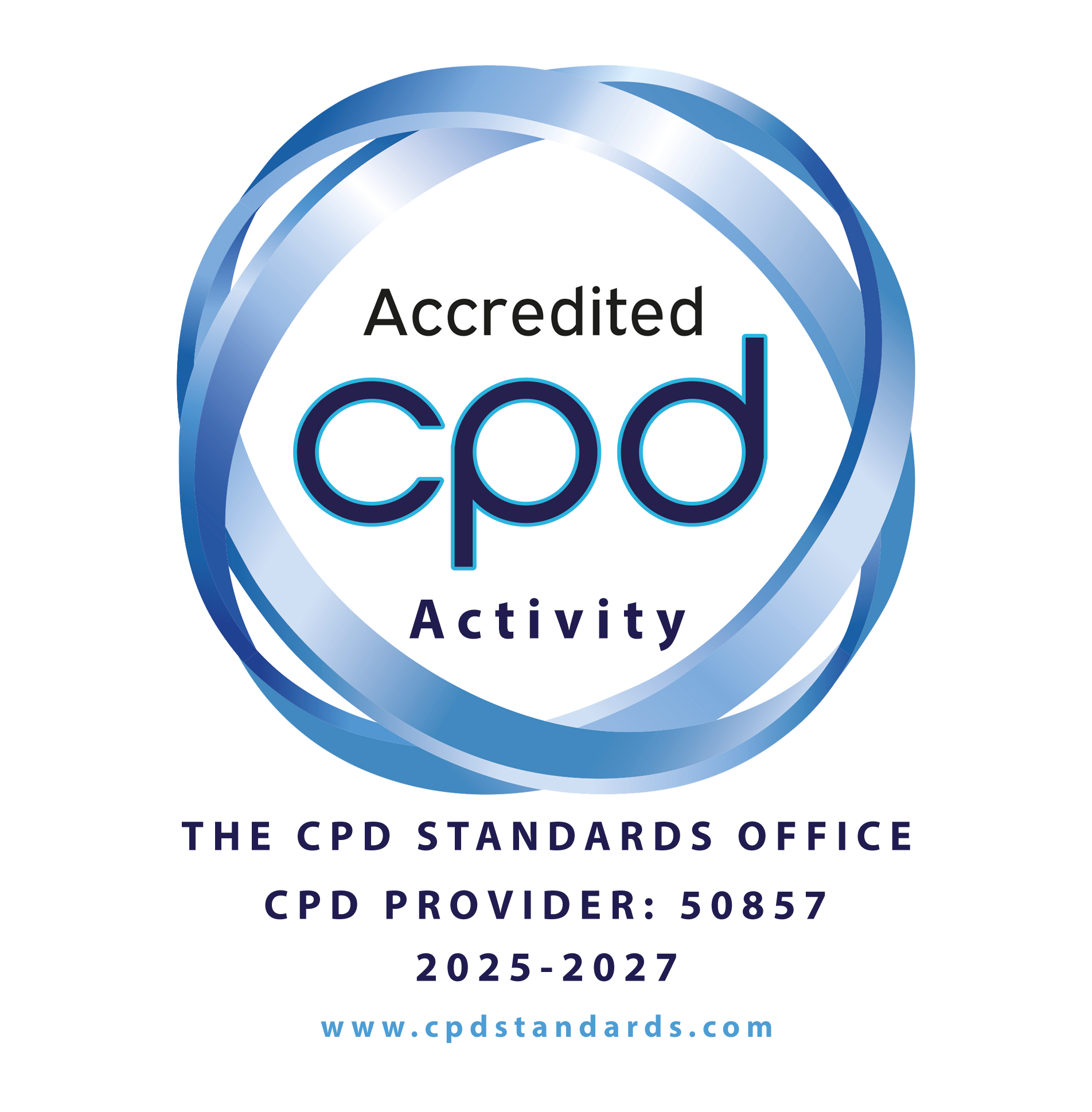 CPD Standards Office Accredited Provider badge — Provider 50857, valid 2025–2027